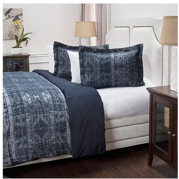 Rizzy Home Geometric 3pc 100% Cotton King Duvet Cover Set in Blue $430 - Picture 9 of 12
